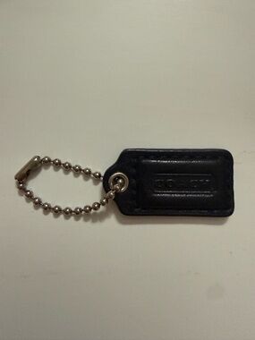 COACH Black Leather Key Tag with Ball Chain